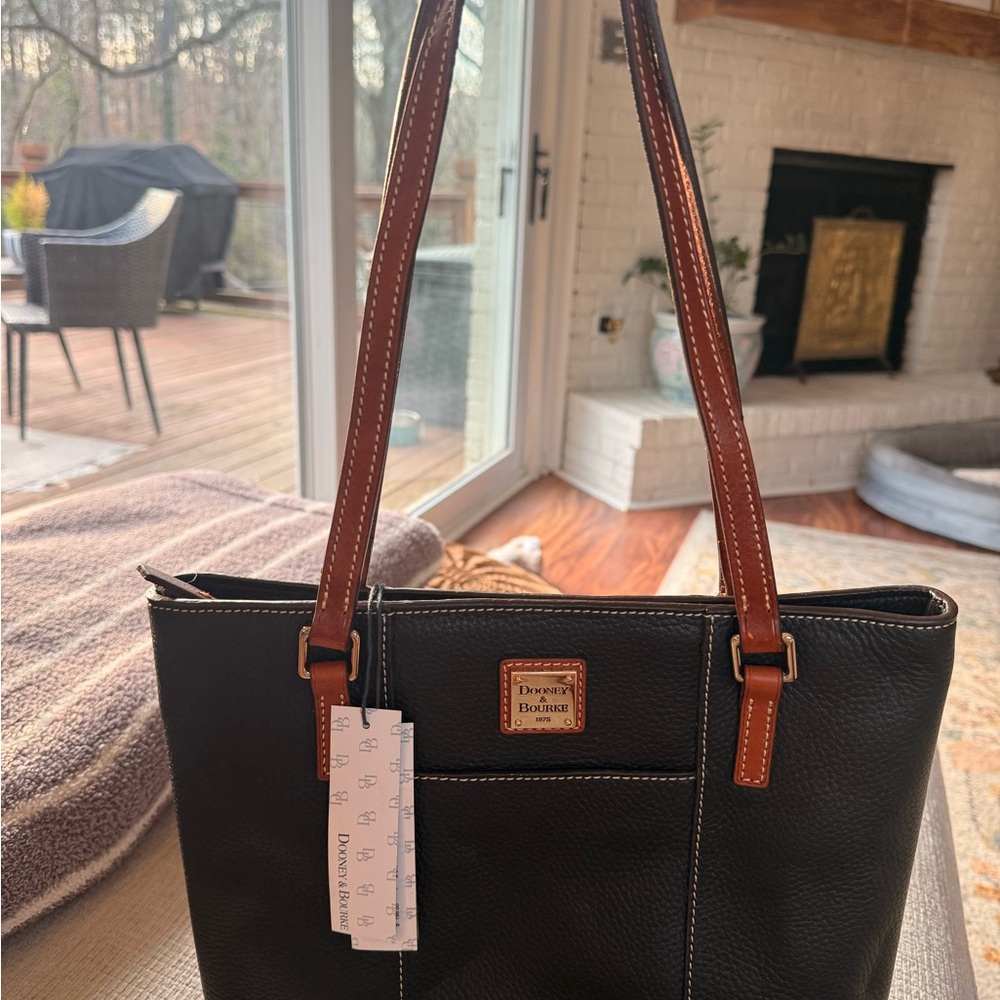 Dooney & Bourke Black Tote with Brown Straps
